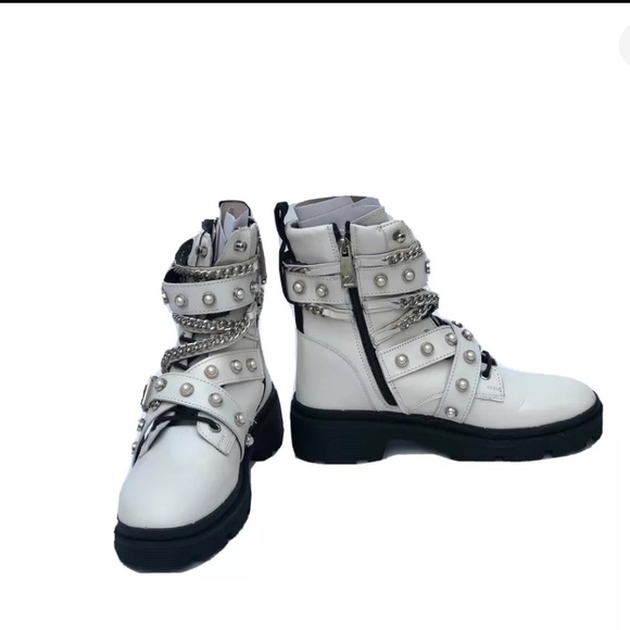 80’s Studded pearl distressed moto  boots - Picture 1 of 8
